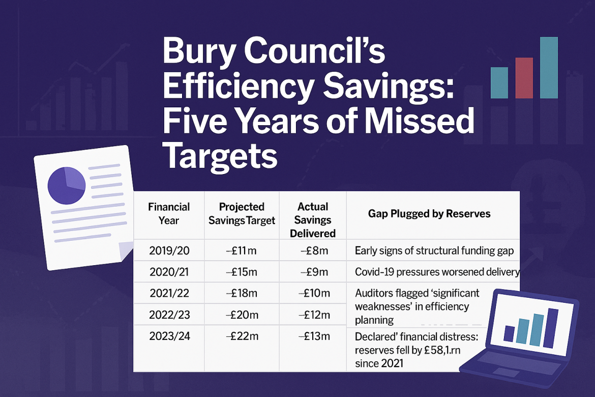 Bury Council’s Efficiency Savings: Seven Years of Missed Targets, even as New Funding Arrives